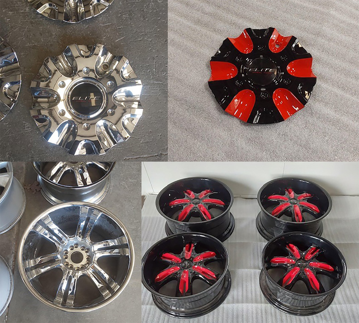 powder coated whhels  red and black
